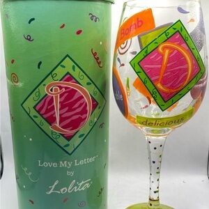 Lolita “Love My Letter D Full Size Wine Glass EUC Colorful & Funky